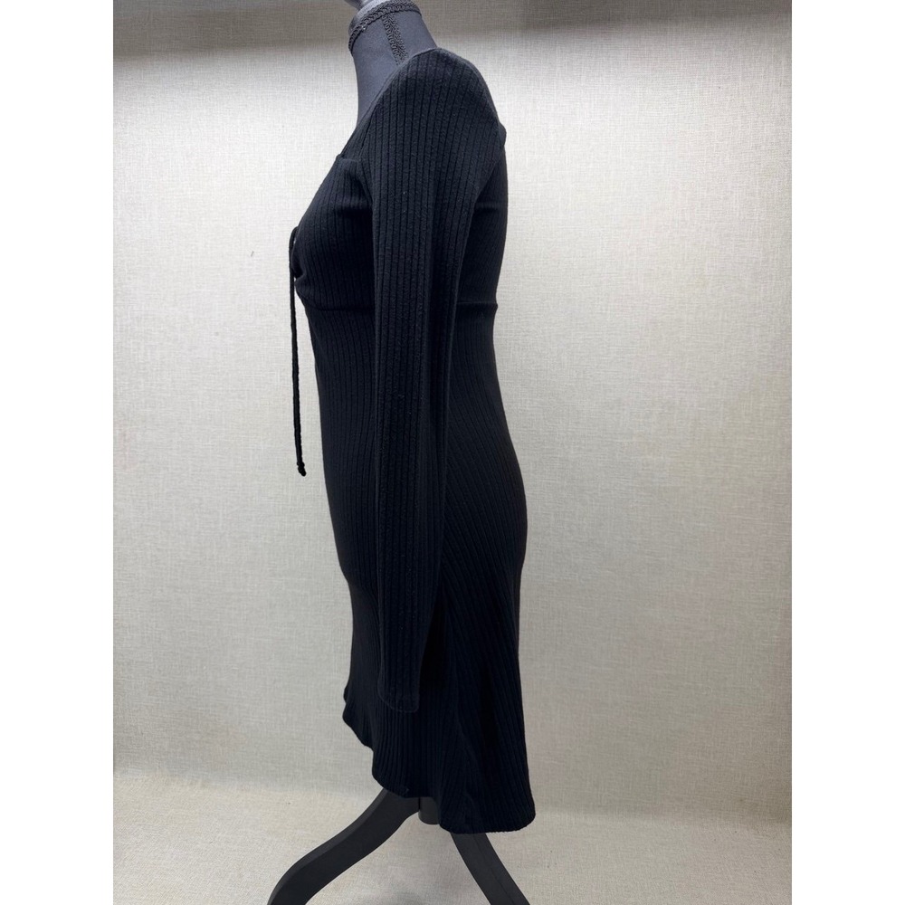 Lush Black Ribbed Long Sleeve Ruched Bust Bodycon Dress Size Medium NWT‎